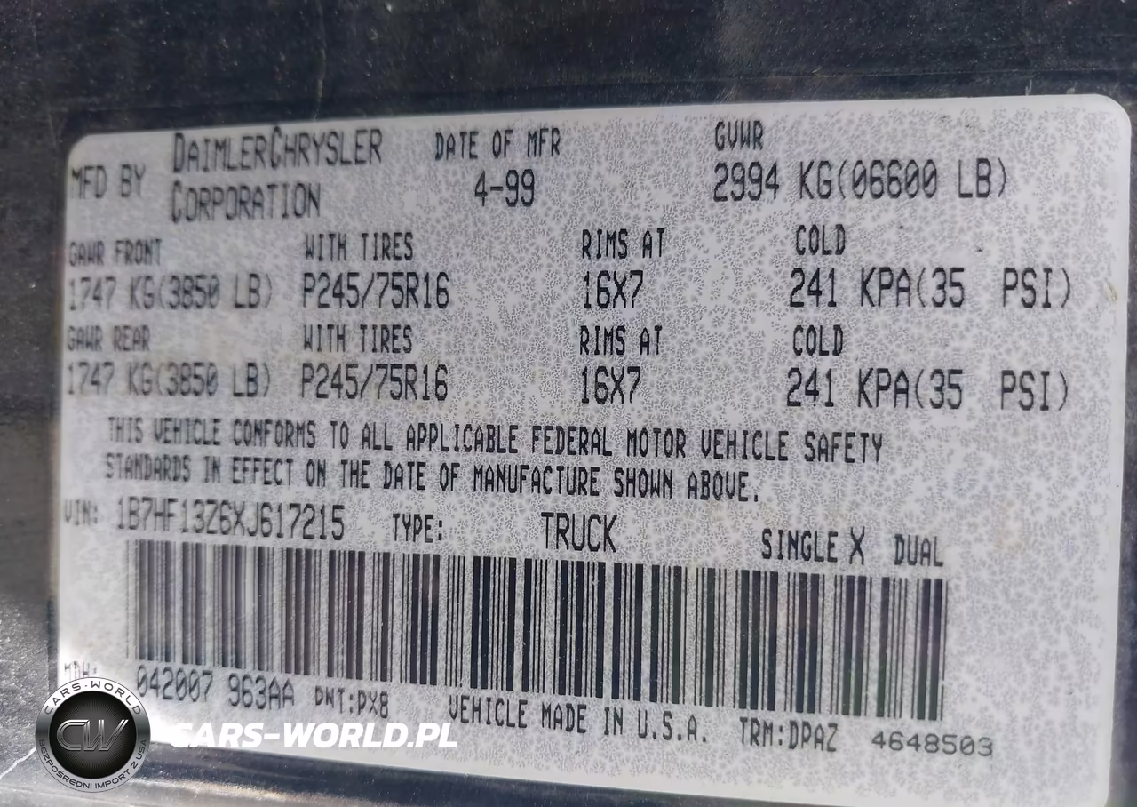 1999 Dodge Ram 1500 St VIN:1B7HF13Z6XJ617215 - 9