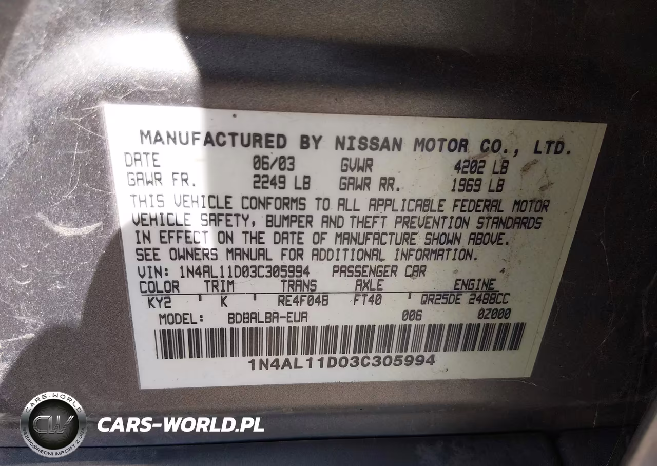 2003 Nissan Altima 2.5 S VIN:1N4AL11D03C305994 - 9