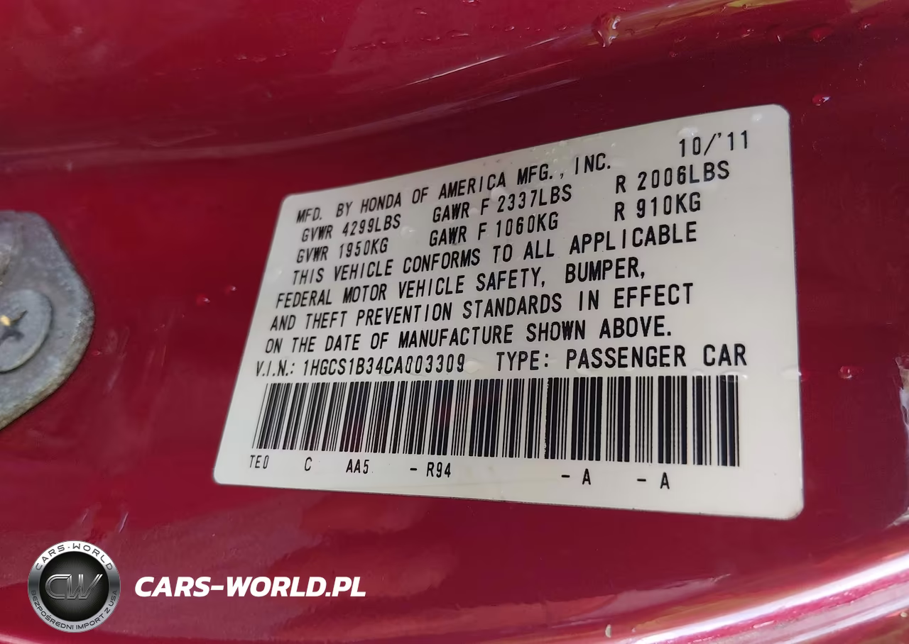 2012 Honda Accord 2.4 Lx-S VIN:1HGCS1B34CA003309 - 9