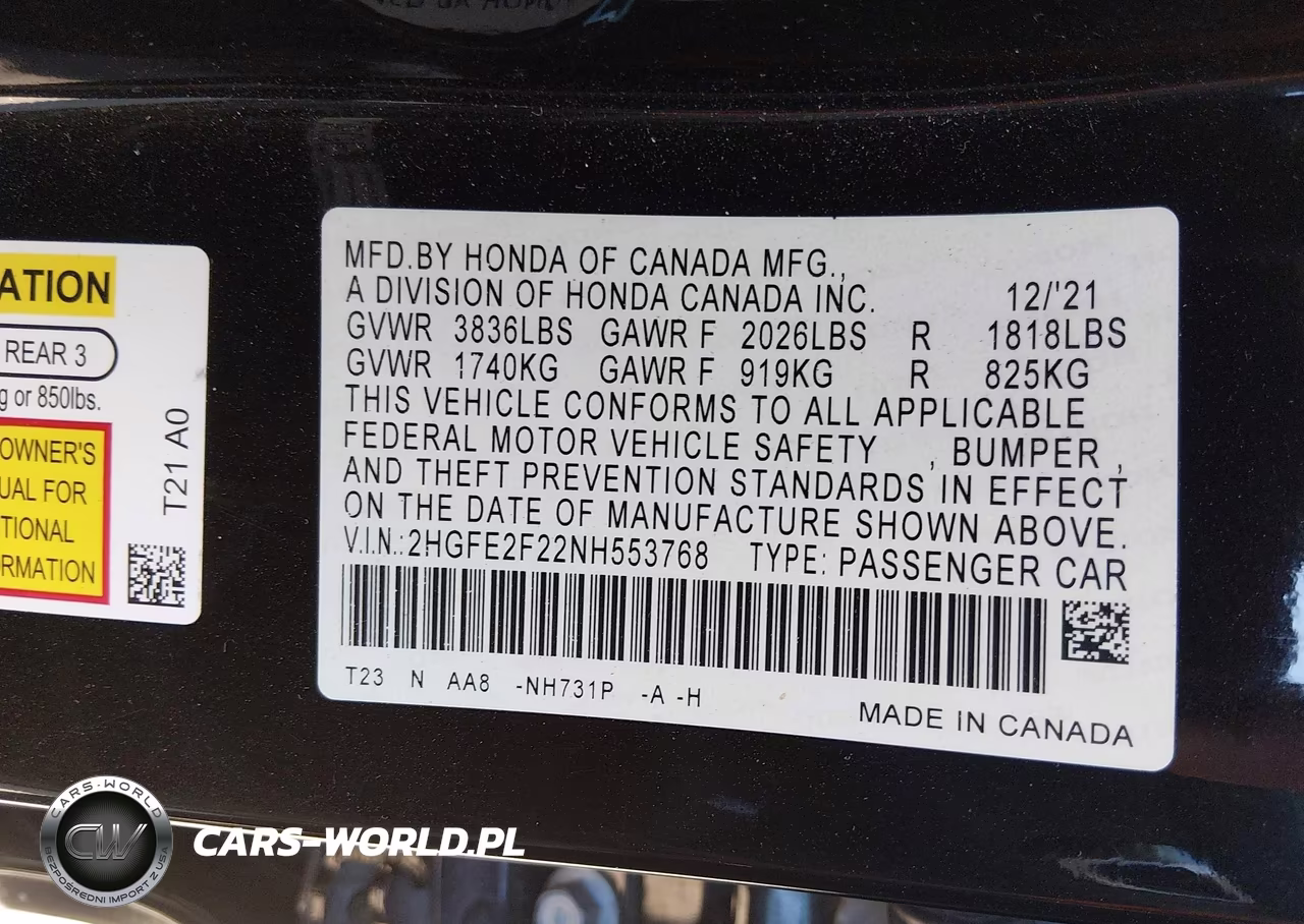 2022 Honda Civic Lx VIN:2HGFE2F22NH553768 - 9