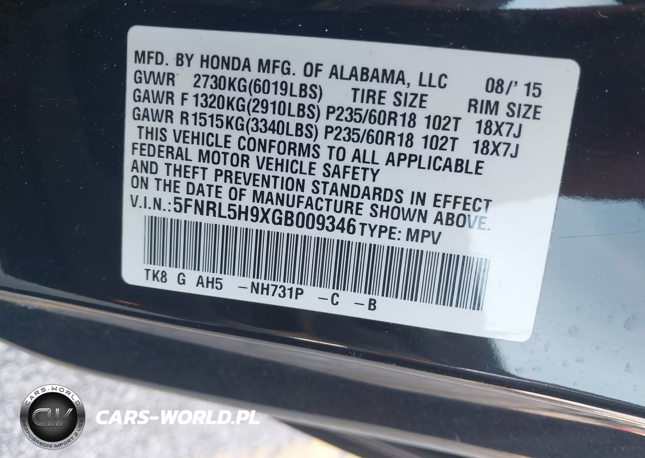 2016 Honda Odyssey Touring-Touring Elite VIN:5FNRL5H9XGB009346 - 9
