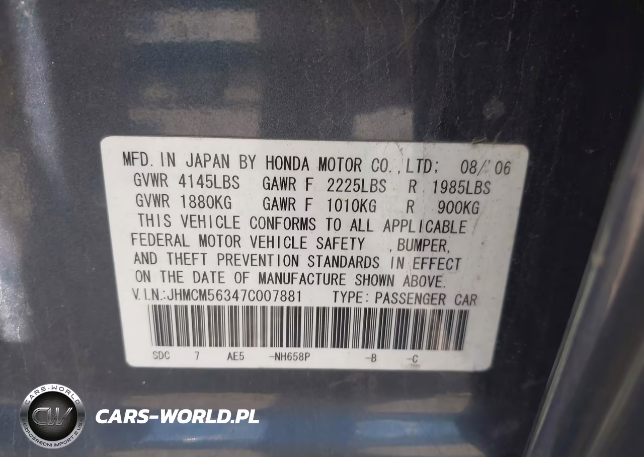 2007 Honda Accord 2.4 Se VIN:JHMCM56347C007881 - 9