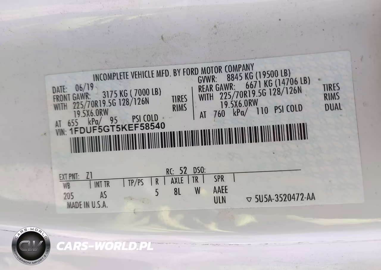 2019 Ford F-550 Chassis Xl VIN:1FDUF5GT5KEF58540 - 8