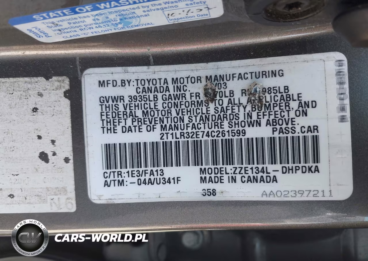 2004 Toyota Matrix Standard VIN:2T1LR32E74C261599 - 9