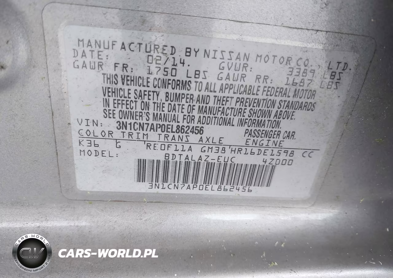 2014 Nissan Versa 1.6 S+ VIN:3N1CN7AP0EL862456 - 9