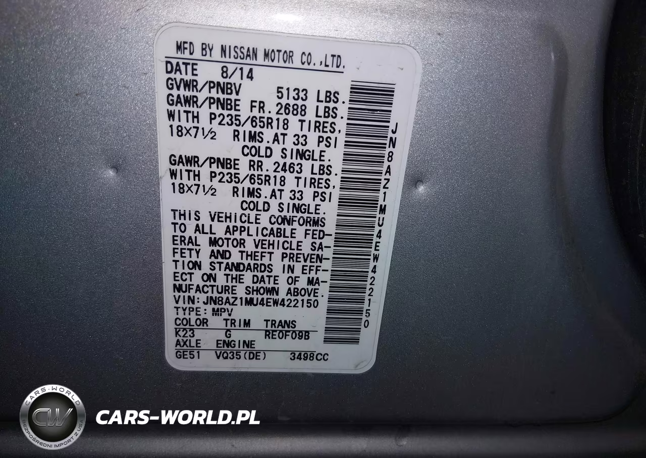 2014 Nissan Murano S VIN:JN8AZ1MU4EW422150 - 9
