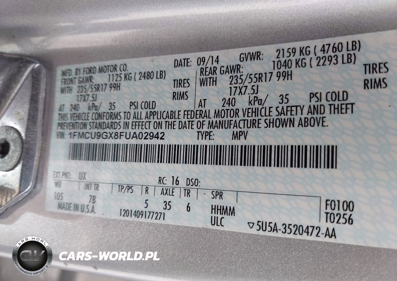 2015 Ford Escape Se VIN:1FMCU9GX8FUA02942 - 9