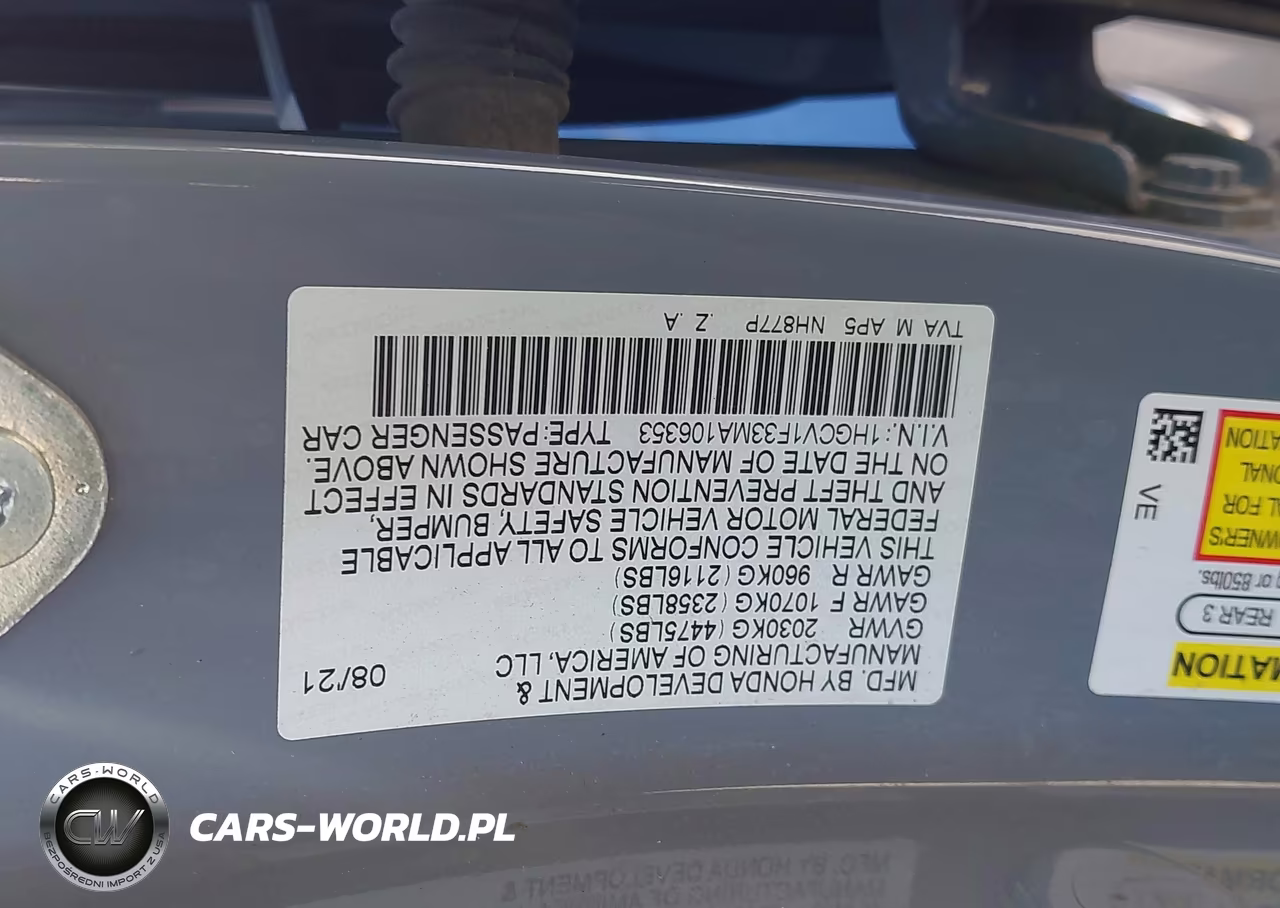 2021 Honda Accord Sport VIN:1HGCV1F33MA106353 - 9