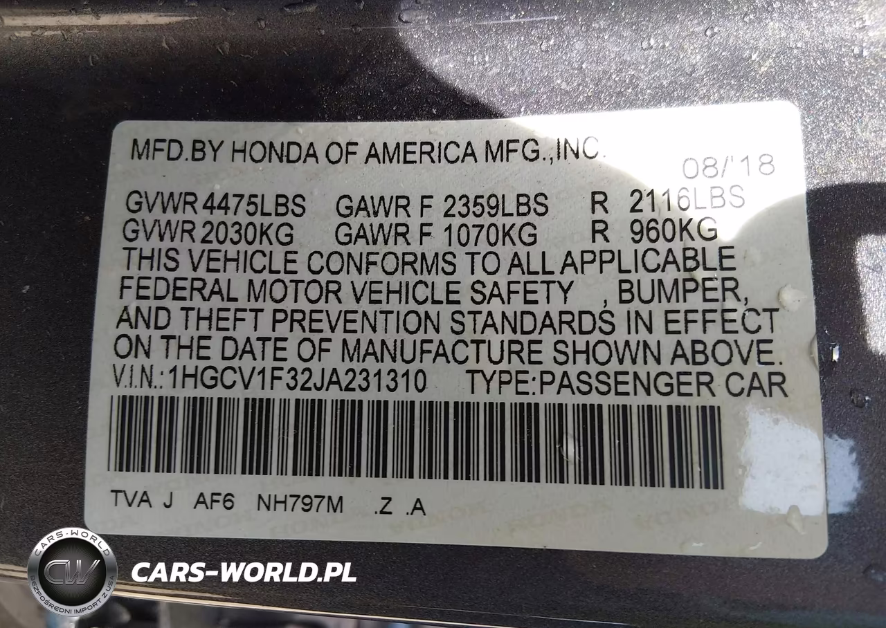 2018 Honda Accord Sport VIN:1HGCV1F32JA231310 - 9