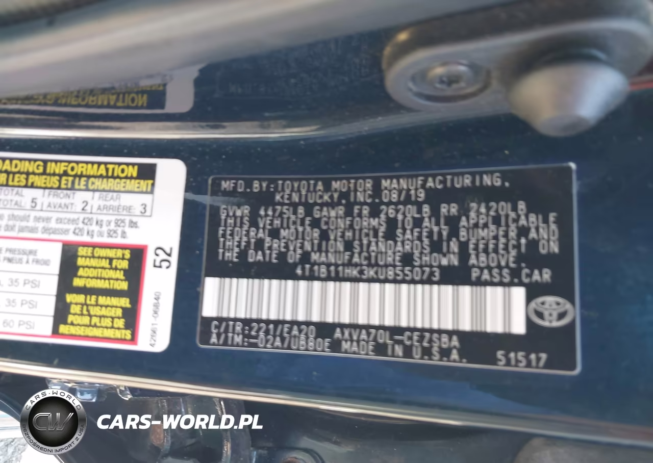 2019 Toyota Camry Se VIN:4T1B11HK3KU855073 - 9