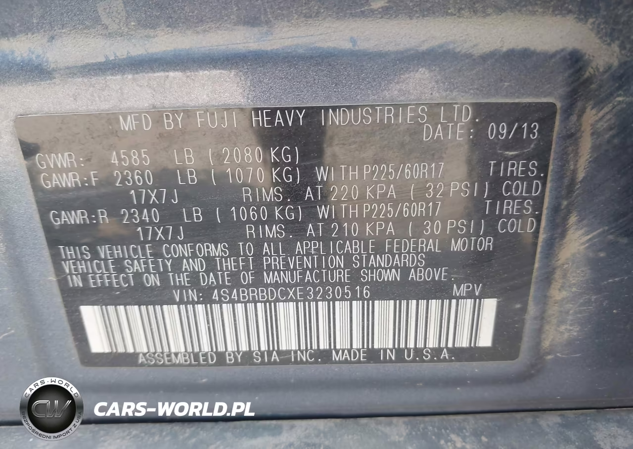 2014 Subaru Outback 2.5I Premium VIN:4S4BRBDCXE3230516 - 9