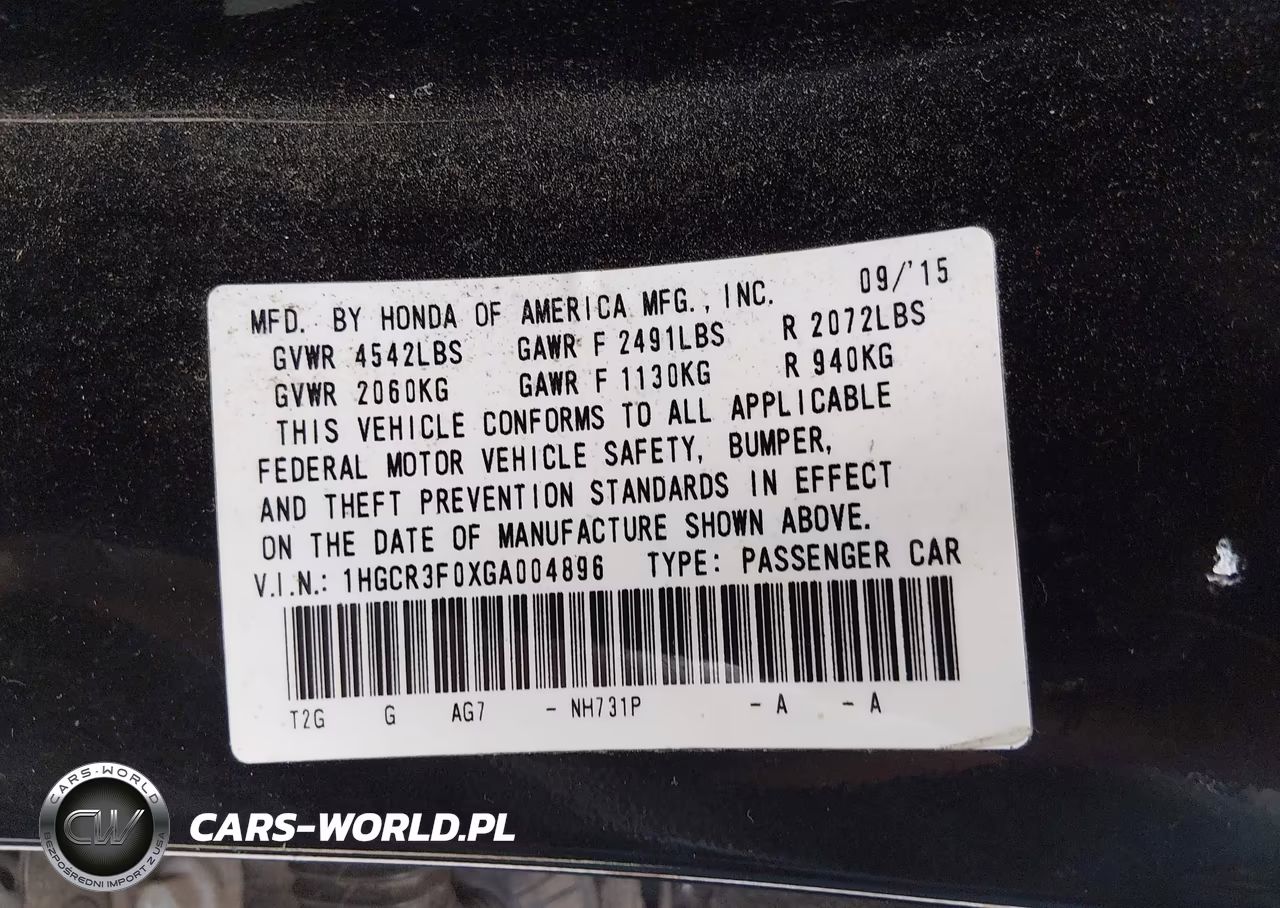 2016 Honda Accord Ex-L V-6 VIN:1HGCR3F0XGA004896 - 9