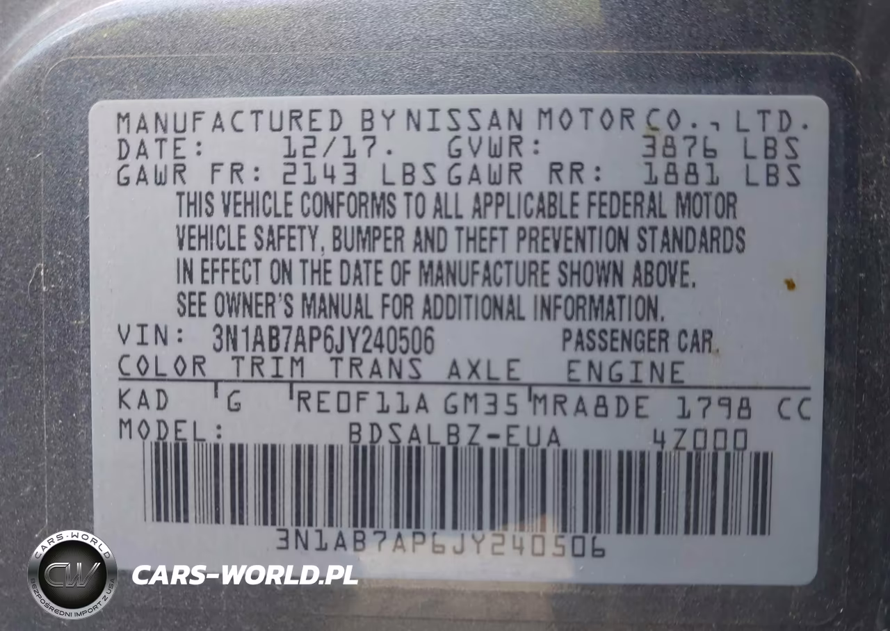 2018 Nissan Sentra S VIN:3N1AB7AP6JY240506 - 9