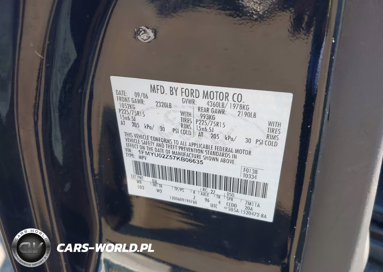 2007 Ford Escape Xls-Xls Manual VIN:1FMYU02Z57KB06635 - 9