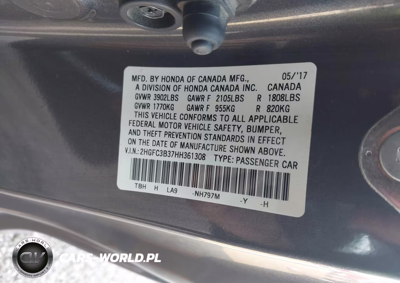 2017 Honda Civic Ex-T VIN:2HGFC3B37HH361308 - 9