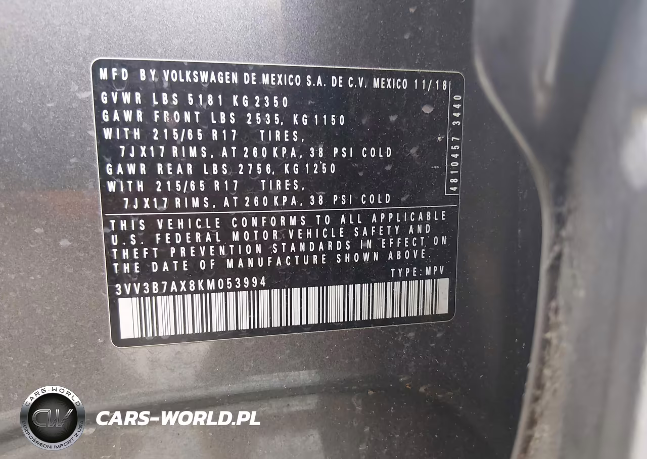 2019 Volkswagen Tiguan 2.0T Se-2.0T Sel-2.0T Sel R-Line-2.0T Sel R-Line Black VIN:3VV3B7AX8KM053994 - 9