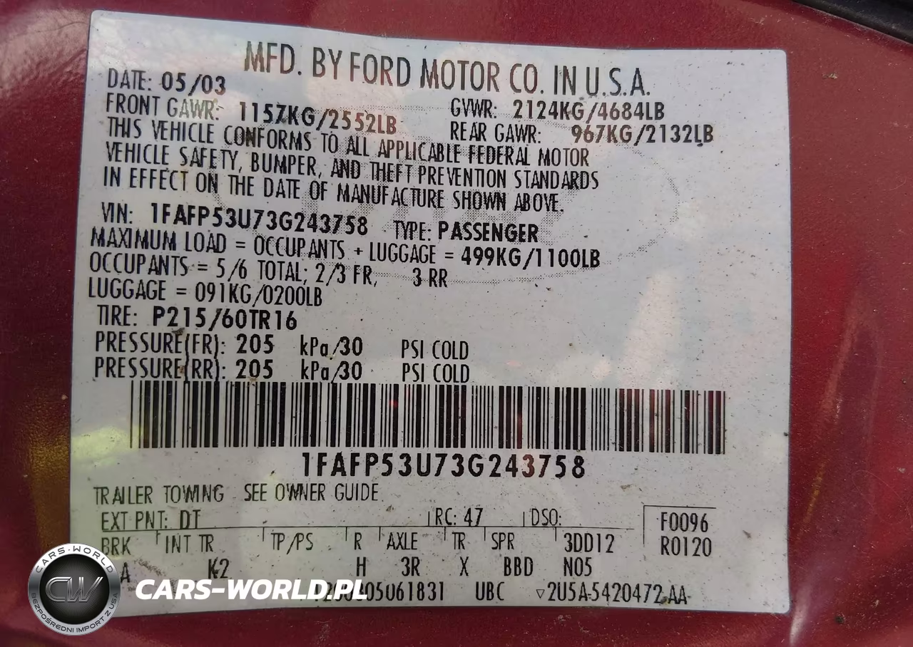 2003 Ford Taurus Se VIN:1FAFP53U73G243758 - 9