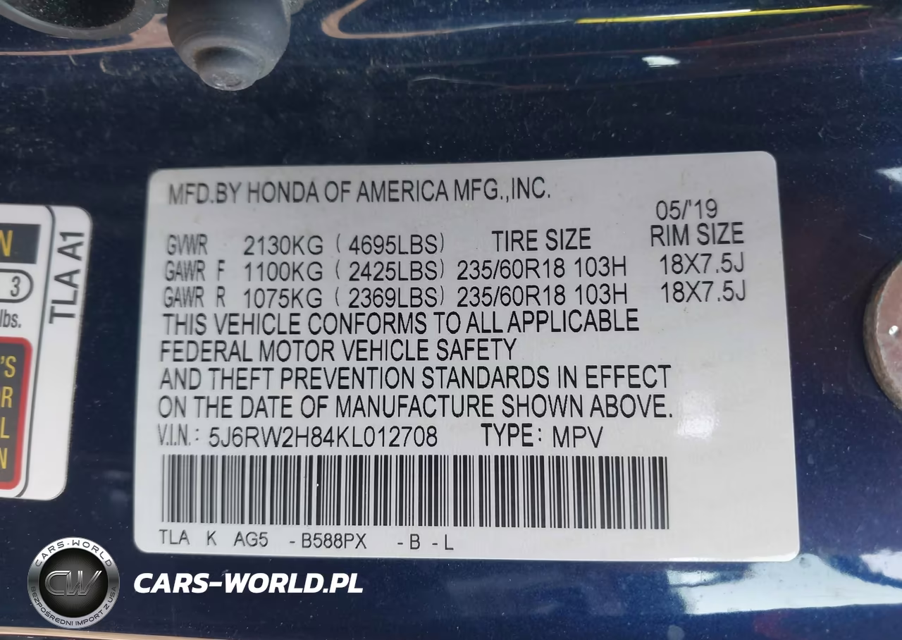 2019 Honda Cr-V Ex-L VIN:5J6RW2H84KL012708 - 9