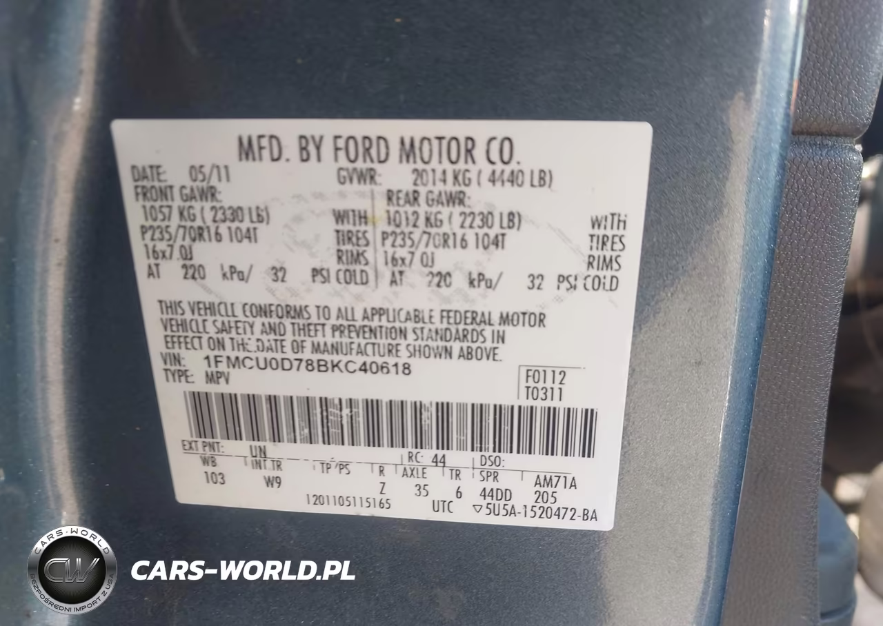 2011 Ford Escape Xlt VIN:1FMCU0D78BKC40618 - 9