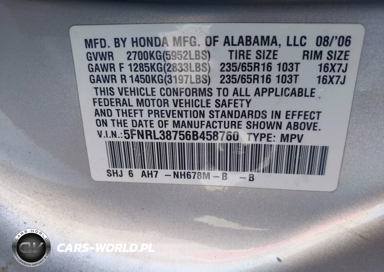 2006 Honda Odyssey Ex-L VIN:5FNRL38756B458760 - 9
