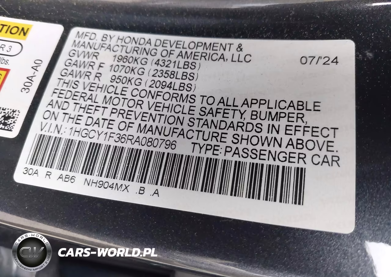2024 Honda Accord Ex VIN:1HGCY1F36RA080796 - 9