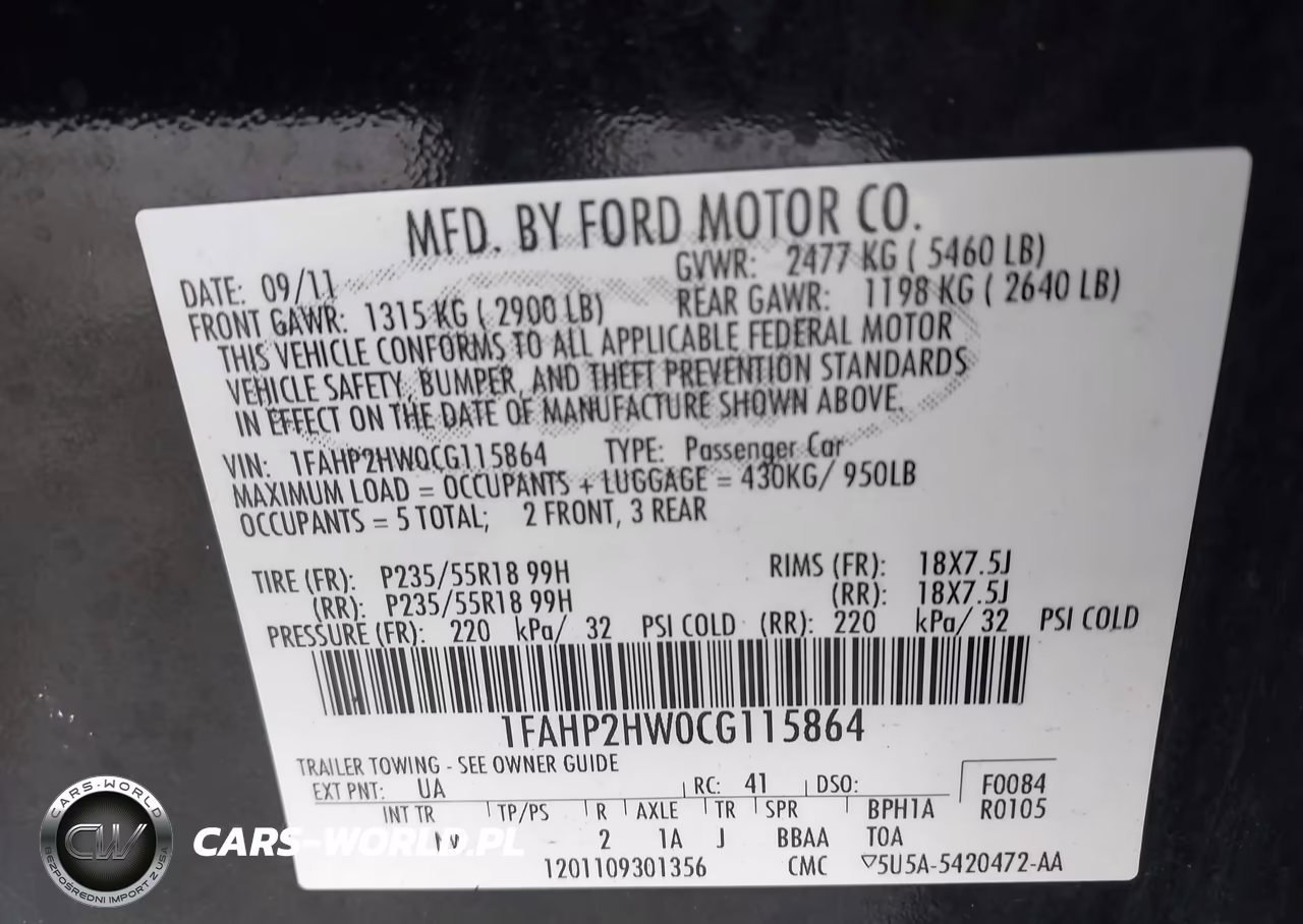 2012 Ford Taurus Sel VIN:1FAHP2HW0CG115864 - 9