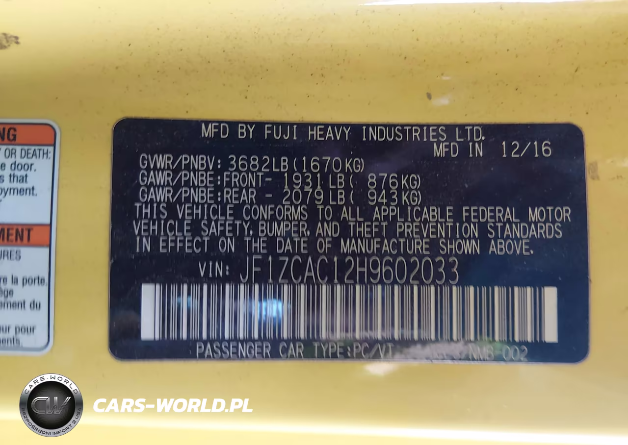 2017 Subaru Brz Series. Yellow VIN:JF1ZCAC12H9602033 - 9