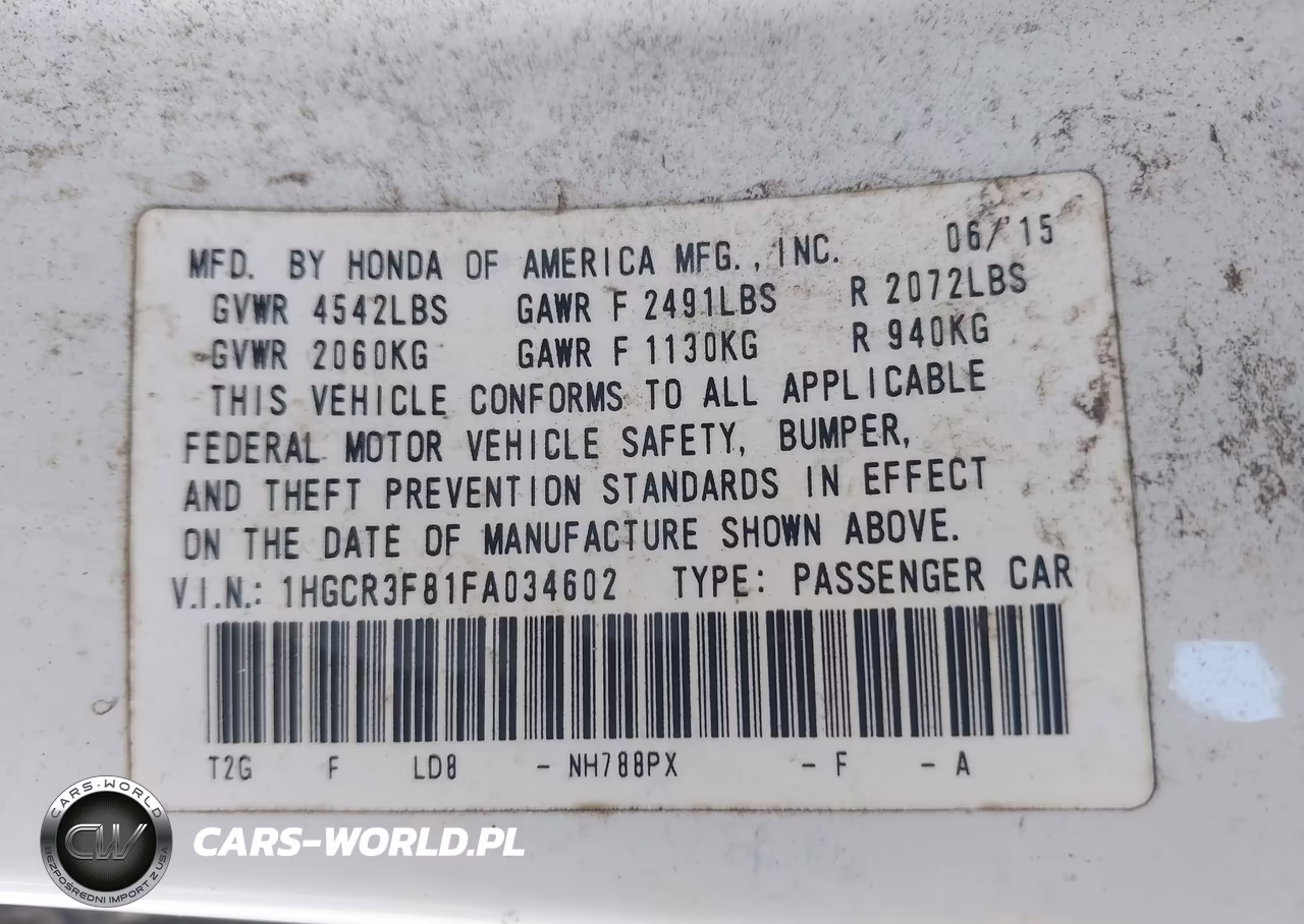 2015 Honda Accord Ex-L V-6 VIN:1HGCR3F81FA034602 - 9