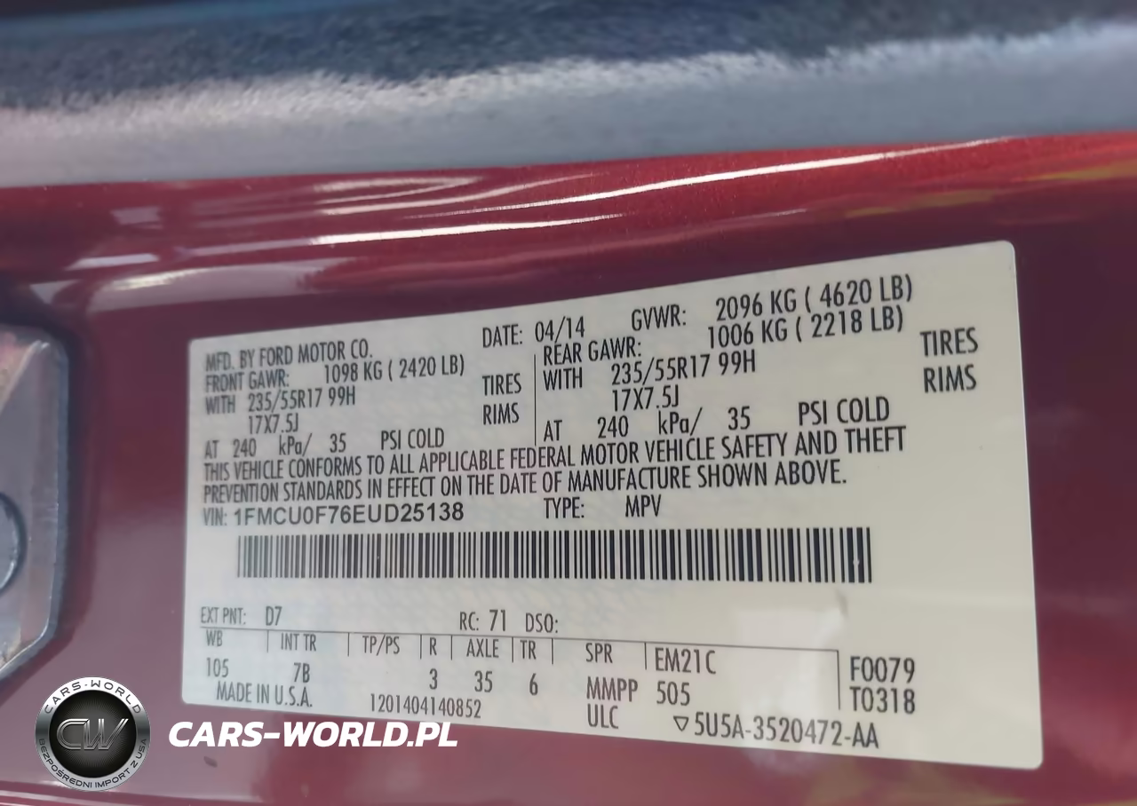 2014 Ford Escape S VIN:1FMCU0F76EUD25138 - 9