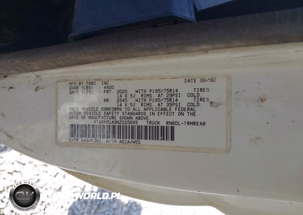 1992 Toyota Pickup 1-2 Ton Short Whlbase Stb VIN:4TARN81A9NZ025685 - 7