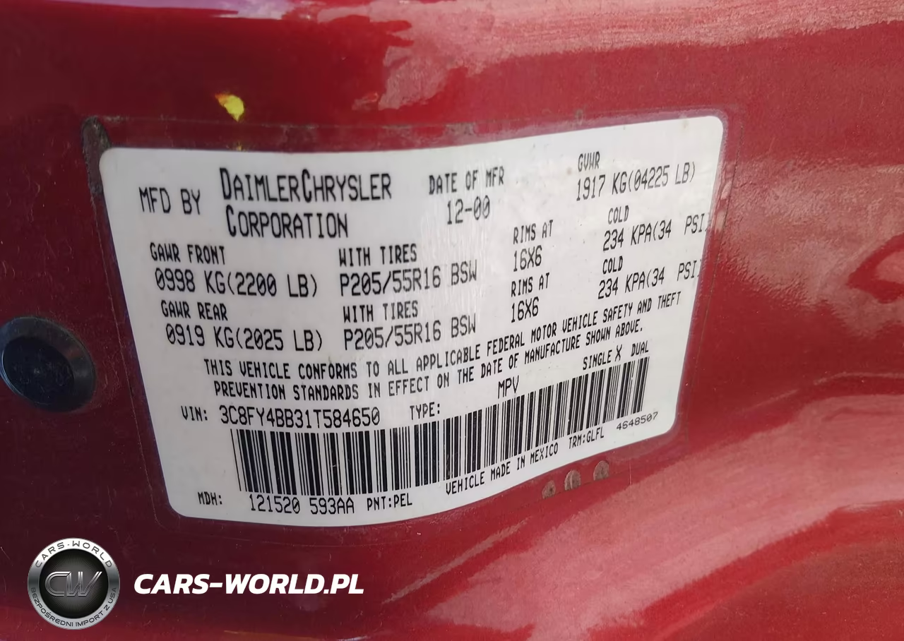 1996 Chrysler Pt Cruiser VIN:3C8FY4BB31T584650 - 9