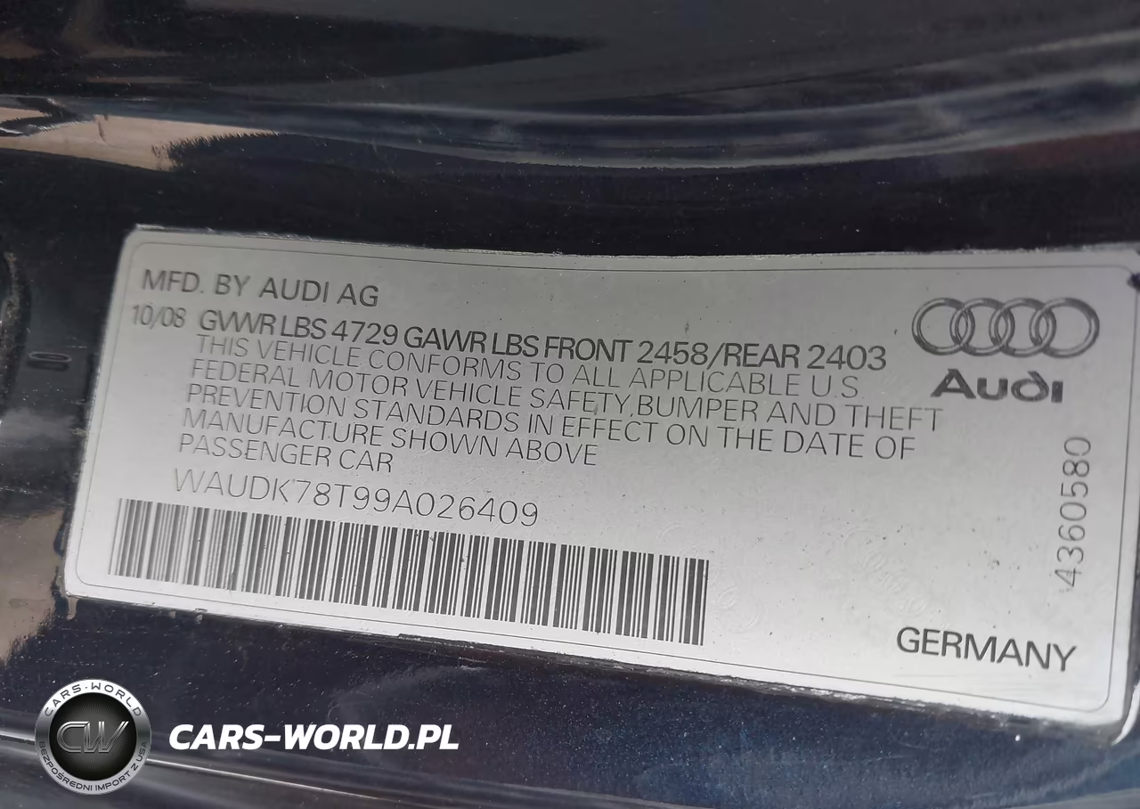 2009 Audi A5 3.2L VIN:WAUDK78T99A026409 - 9