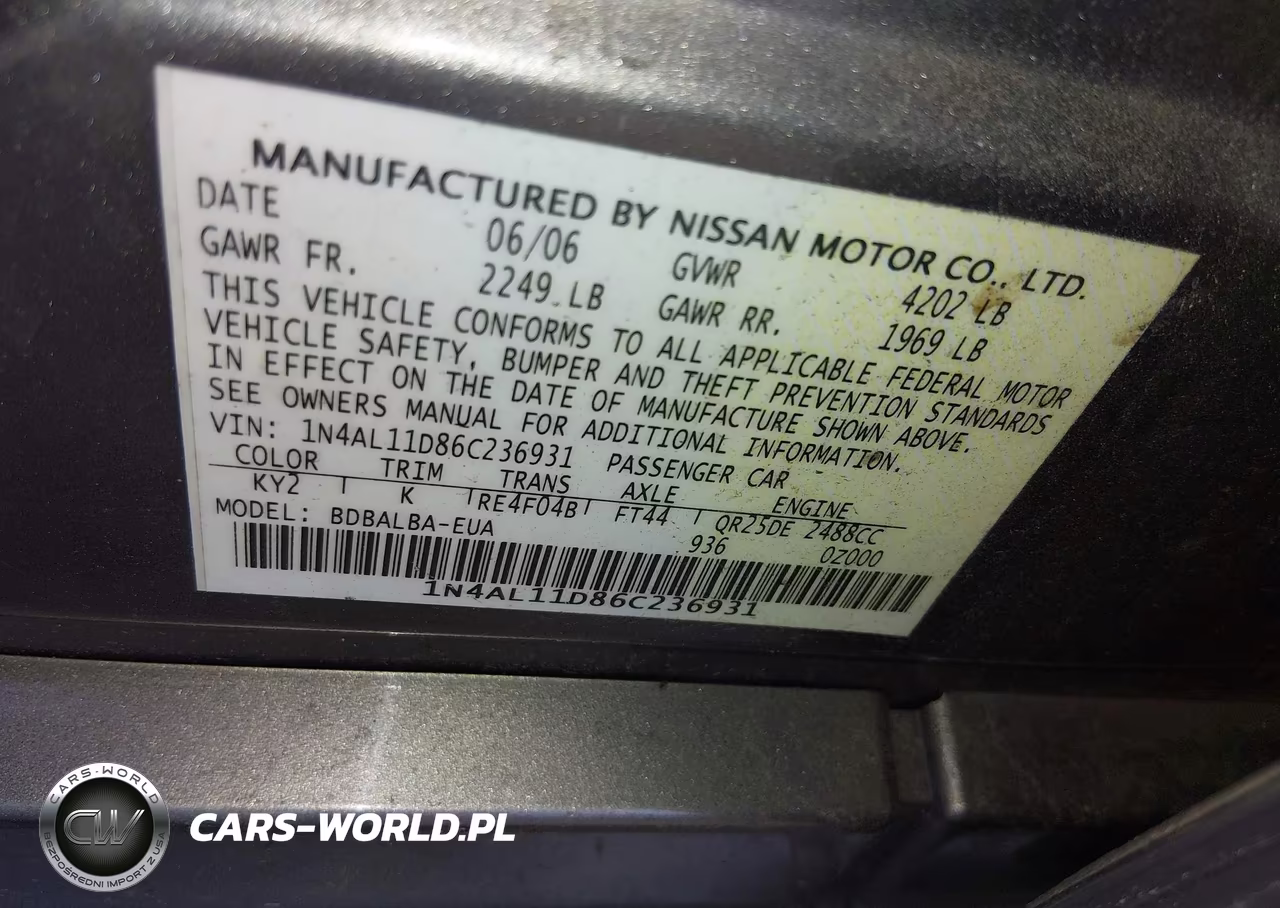 2006 Nissan Altima 2.5 S VIN:1N4AL11D86C236931 - 9