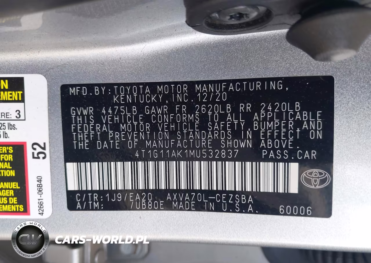 2021 Toyota Camry Se VIN:4T1G11AK1MU532837 - 9
