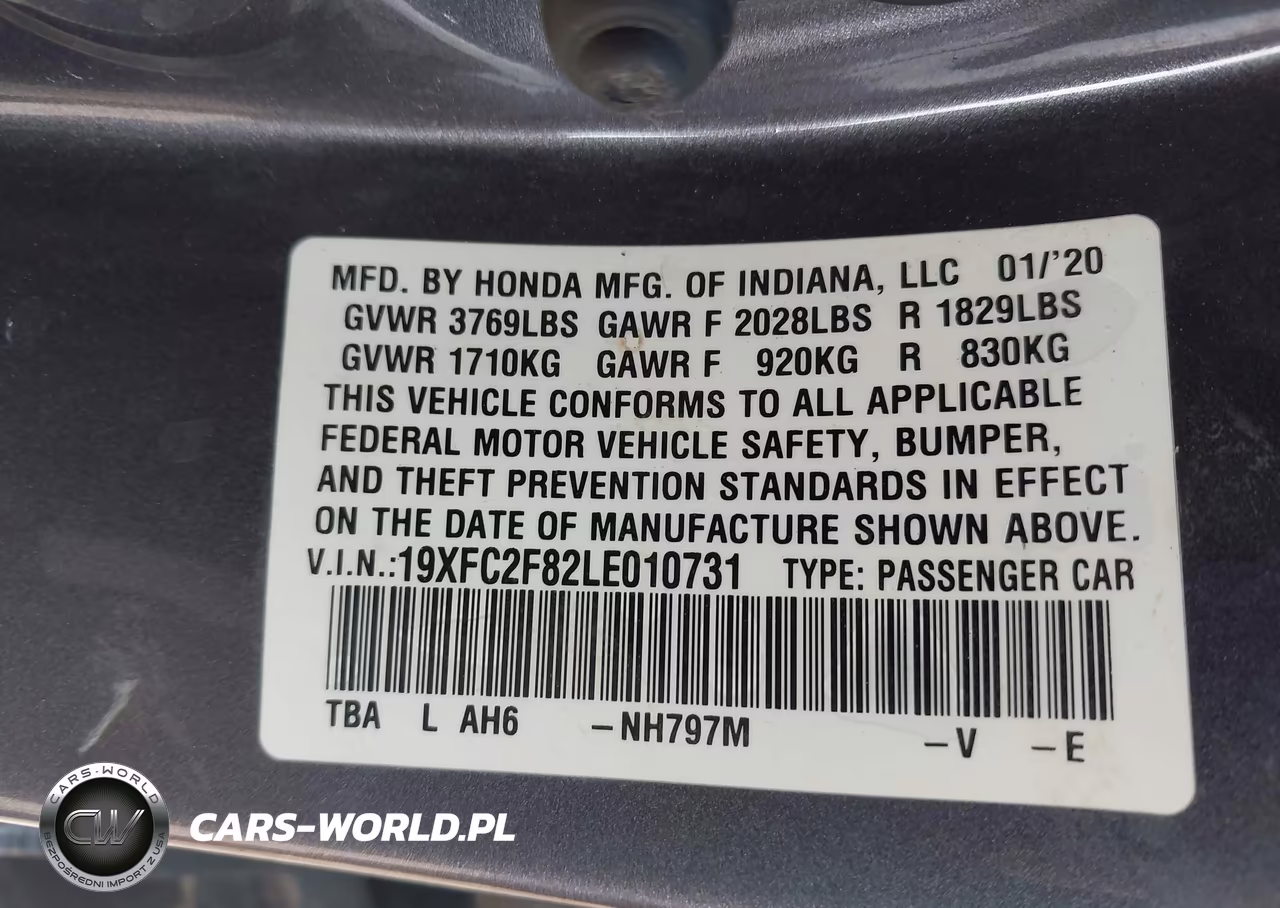 2020 Honda Civic Sport VIN:19XFC2F82LE010731 - 9