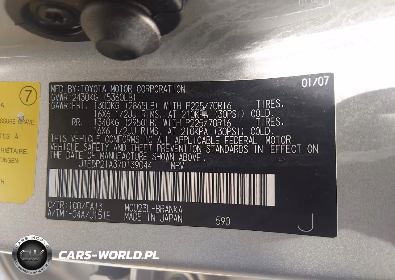 2007 Toyota Highlander 3Rd Row VIN:JTEDP21A370139044 - 9