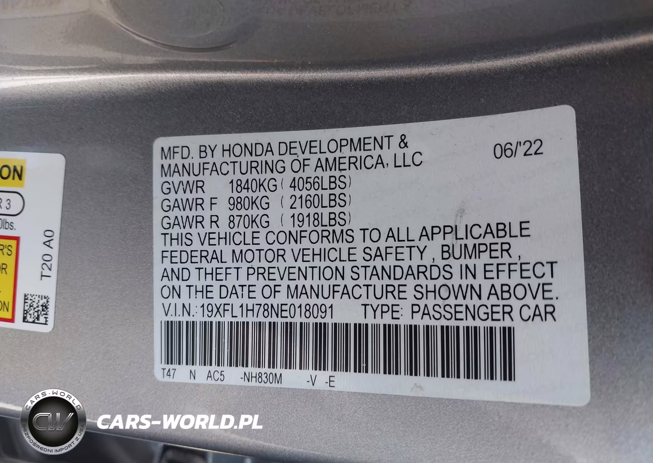2022 Honda Civic Ex-L VIN:19XFL1H78NE018091 - 9