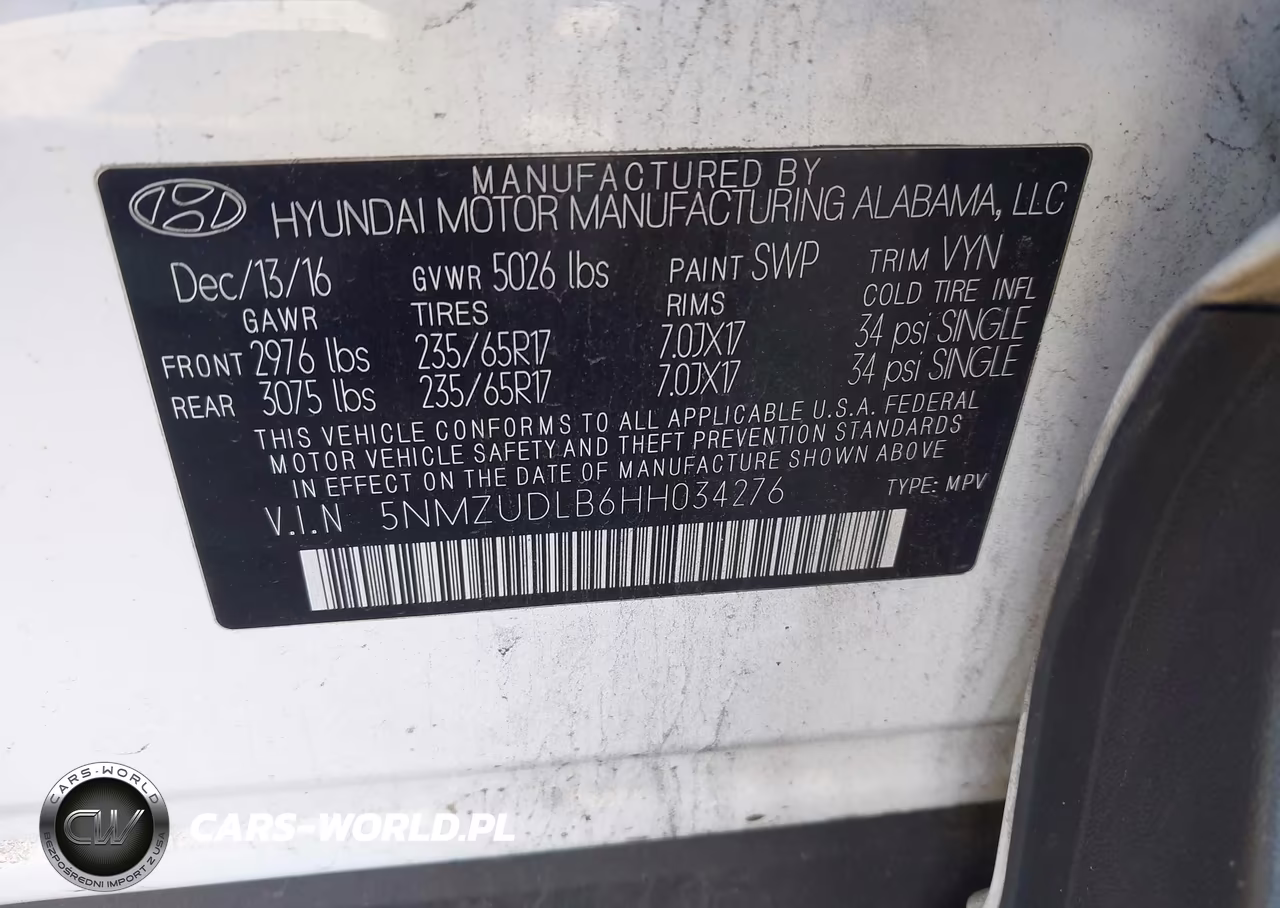2017 Hyundai Santa Fe Sport 2.4L VIN:5NMZUDLB6HH034276 - 9
