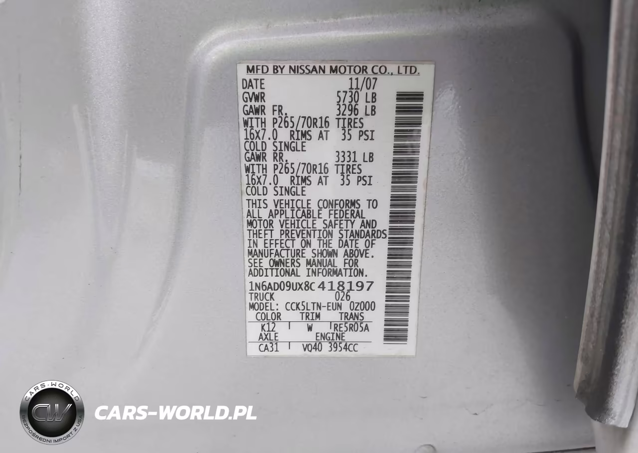 2008 Nissan Frontier Se VIN:1N6AD09UX8C418197 - 9