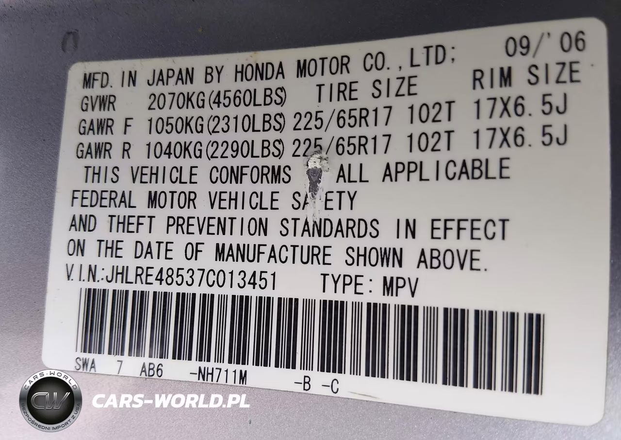 2007 Honda Cr-V Ex VIN:JHLRE48537C013451 - 9