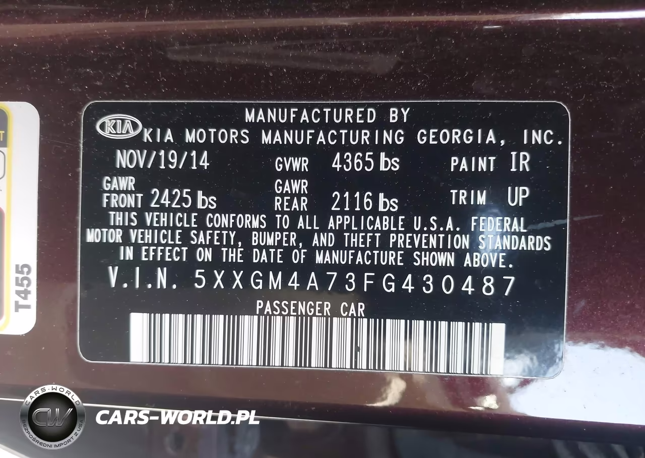 2015 Kia Optima Lx VIN:5XXGM4A73FG430487 - 9