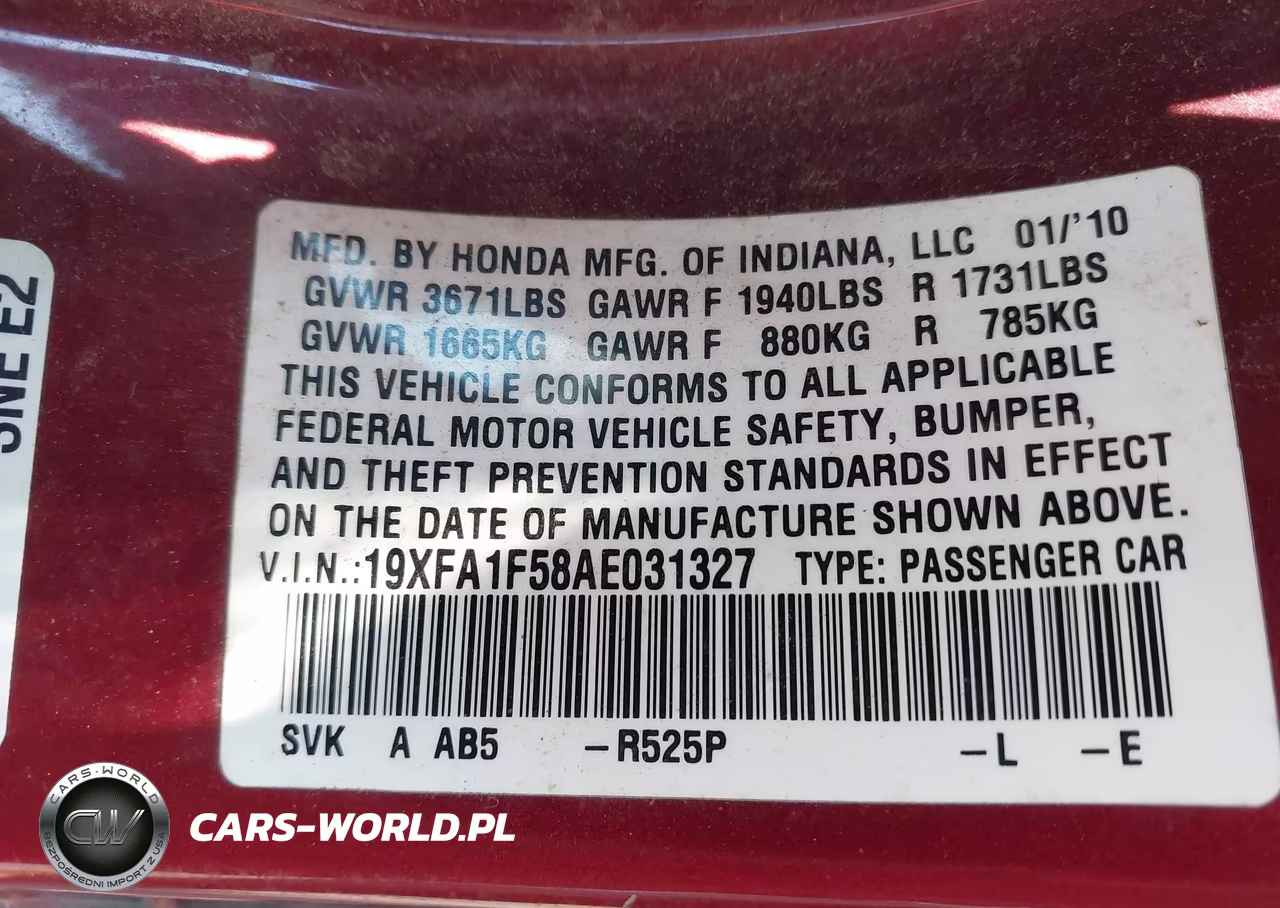 2010 Honda Civic Lx VIN:19XFA1F58AE031327 - 9