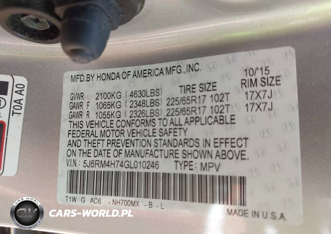 2016 Honda Cr-V Ex-L VIN:5J6RM4H74GL010246 - 9