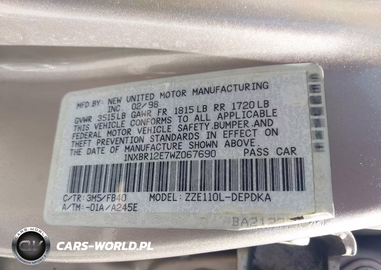 1998 Toyota Corolla Ce VIN:1NXBR12E7WZ067690 - 9