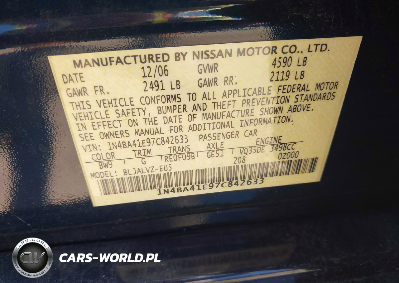 2007 Nissan Maxima 3.5 Se VIN:1N4BA41E97C842633 - 9