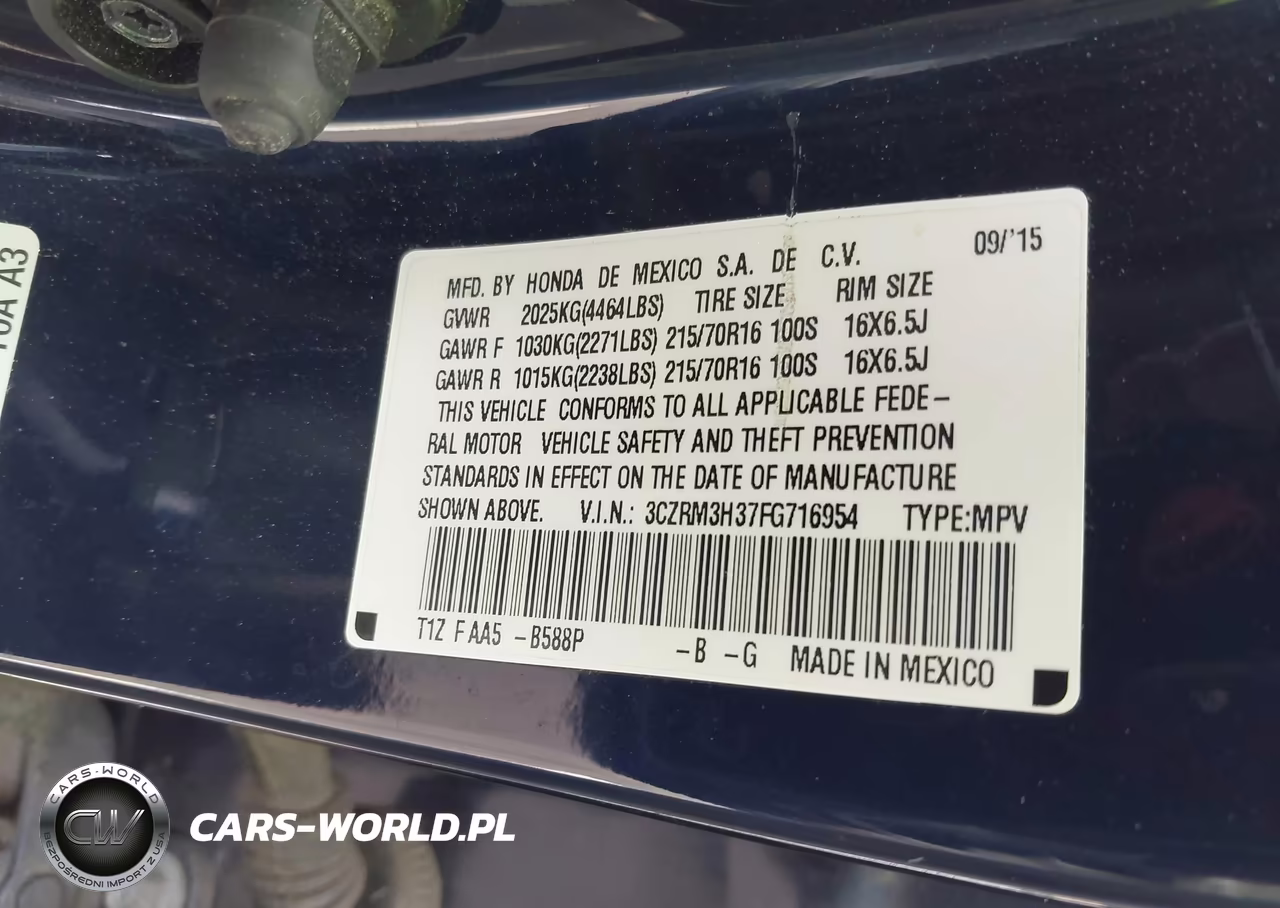 2015 Honda Cr-V Lx VIN:3CZRM3H37FG716954 - 9
