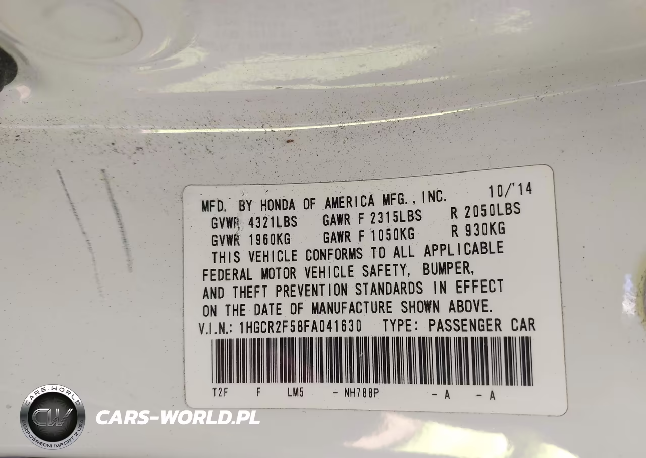 2015 Honda Accord Sport VIN:1HGCR2F58FA041630 - 9