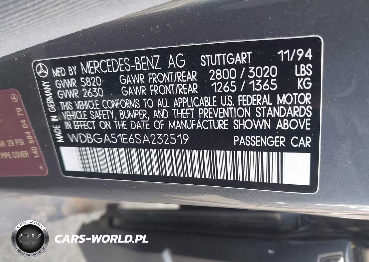 1995 Mercedes-Benz S 500 VIN:WDBGA51E6SA232519 - 9