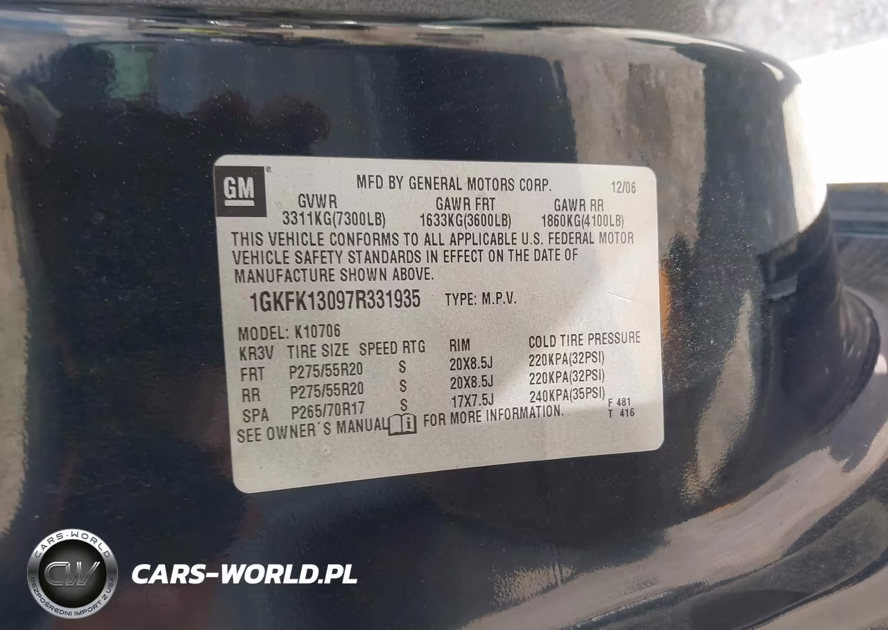 2007 GMC Yukon Slt VIN:1GKFK13097R331935 - 9