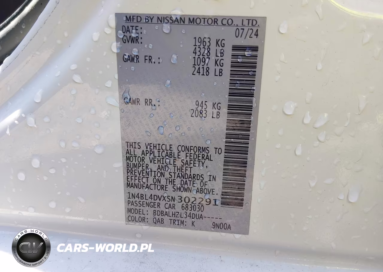 2025 Nissan Altima Sv Fwd VIN:1N4BL4DVXSN302291 - 9